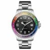 Deals 🔔 Seizmont Tide | Silver-Tone Stainless Steel ⌚ Watch With Black Dial & Rainbow Jewelled Bezel ⭐