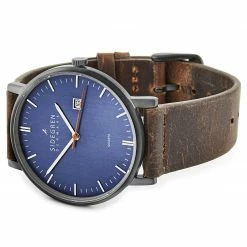 Outlet 😉 Sidegren Kevil | Dark Grey Slim 👗 Dress With Blue Dial & Brown Leather Strap 🌟 -WATCHES FOR MEN Sales 1 1 201 1 148