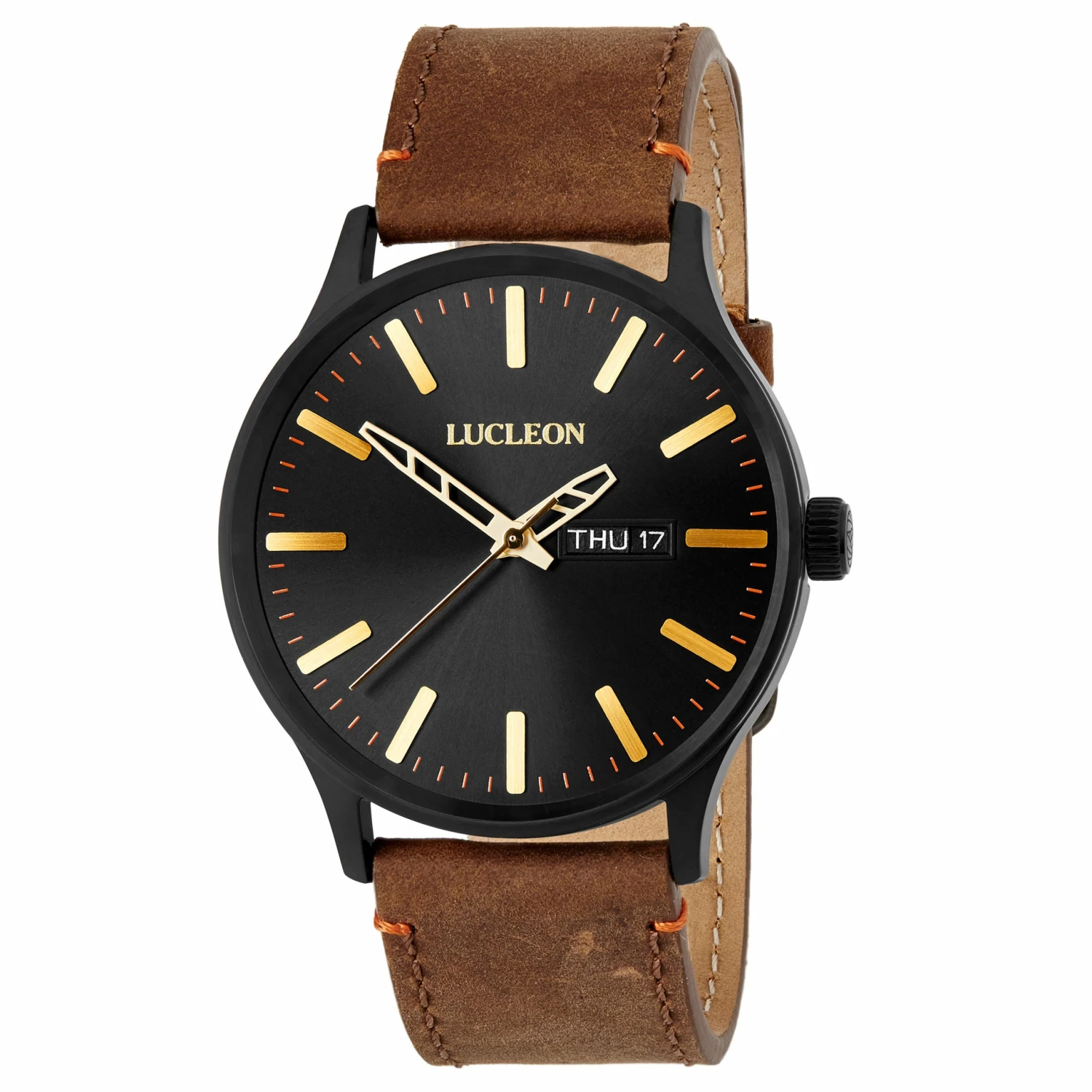 Budget β Lucleon Grover | Black Day-Date β Watch With Black Dial & Brown Leather Strap π 3 Budget β Lucleon Grover | Black Day-Date β Watch With Black Dial & Brown Leather Strap π
