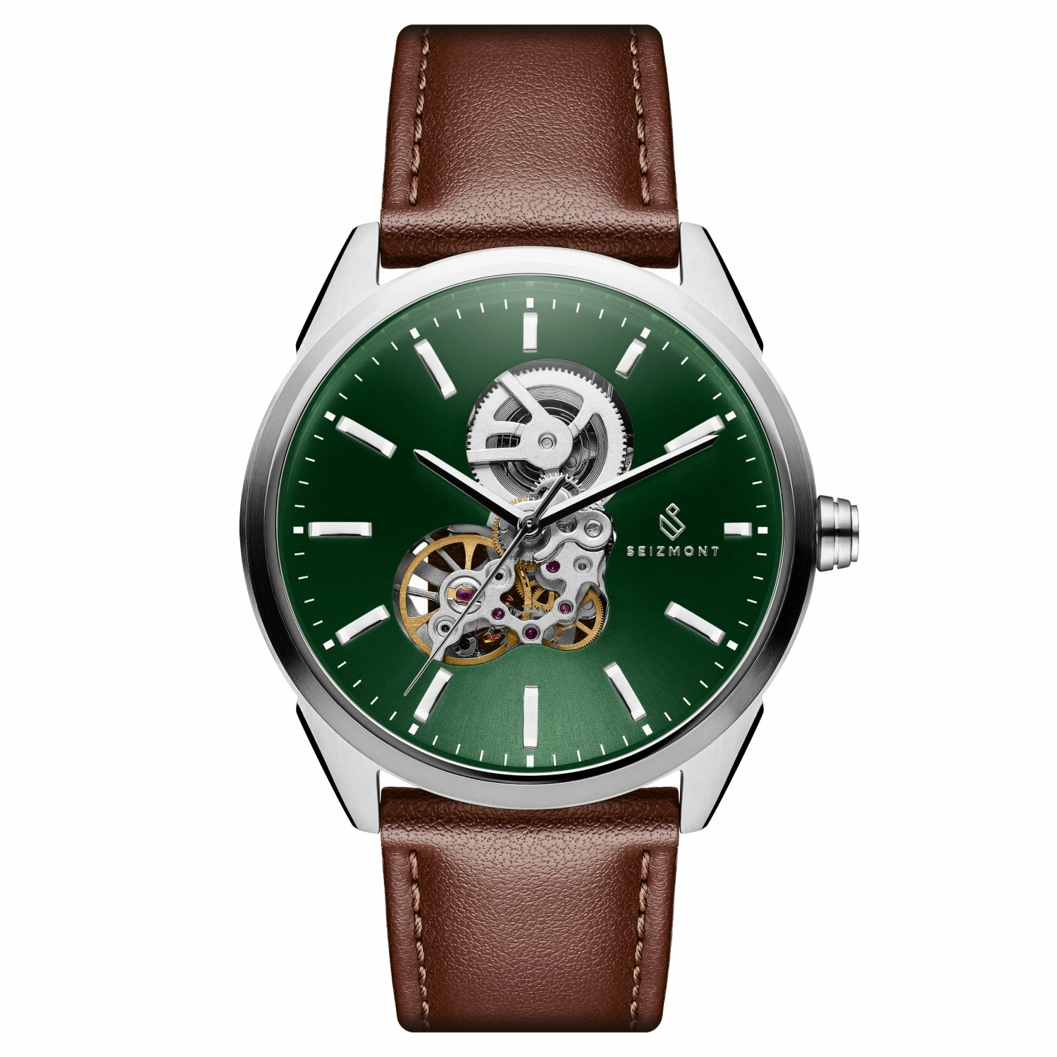 Promo 👏 Seizmont Cor | Silver-Tone Stainless Steel Skeleton ⌚ Watch With Bold Green Dial 🛒 3 Promo 👏 Seizmont Cor | Silver-Tone Stainless Steel Skeleton ⌚ Watch With Bold Green Dial 🛒