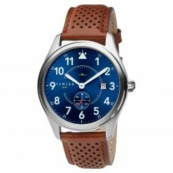 Buy ๐ Fawler Aviator | Silver-Tone Aviator โ Watch With Blue Dial, White Numbers, Arms & Rust Strap ๐