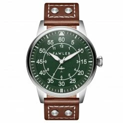 Best Sale ⌛ Fawler Apollo | Green and Silver-tone Stainless Steel Pilot’s ⌚ Watch 🛒