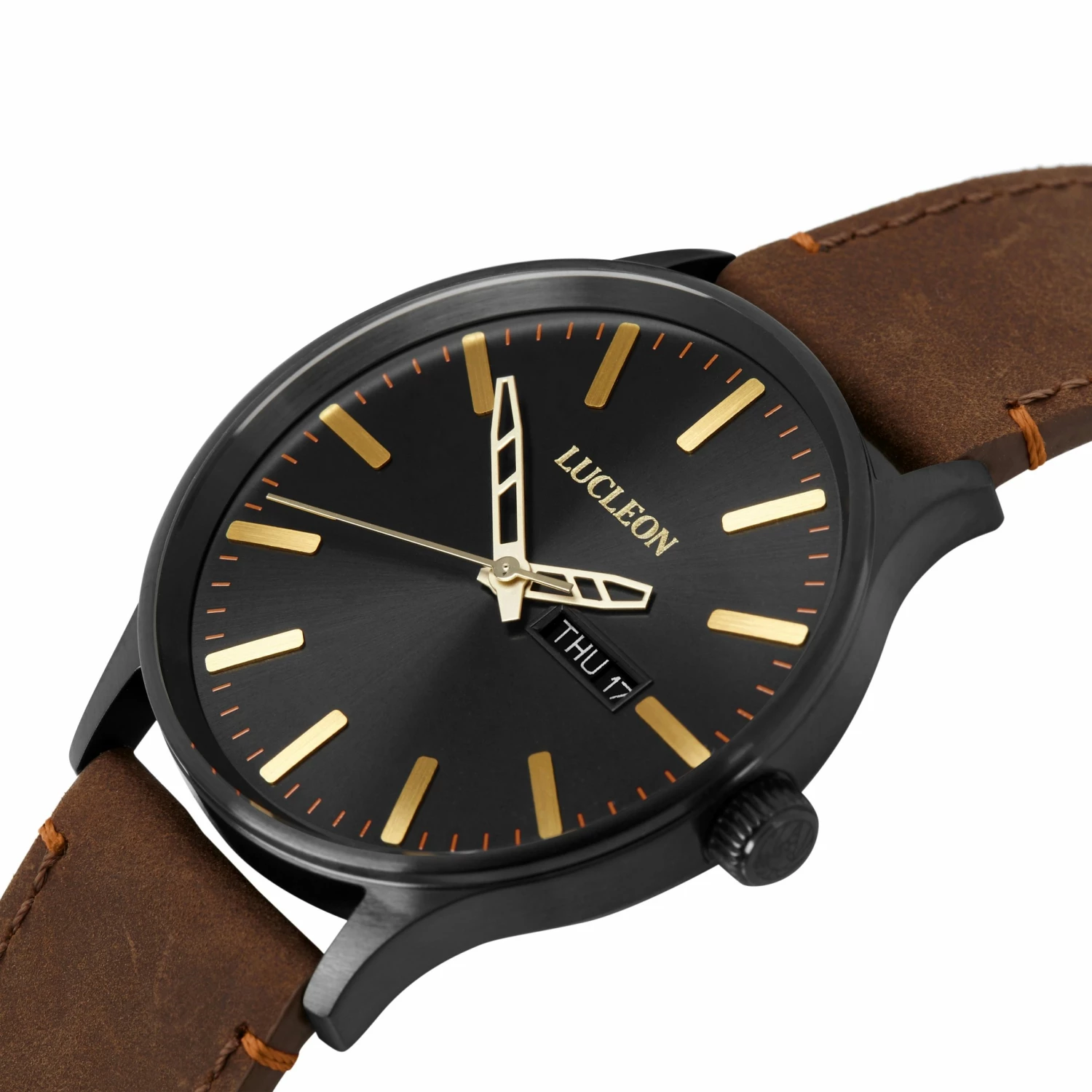 Budget β Lucleon Grover | Black Day-Date β Watch With Black Dial & Brown Leather Strap π 4 Budget β Lucleon Grover | Black Day-Date β Watch With Black Dial & Brown Leather Strap π - Image 2