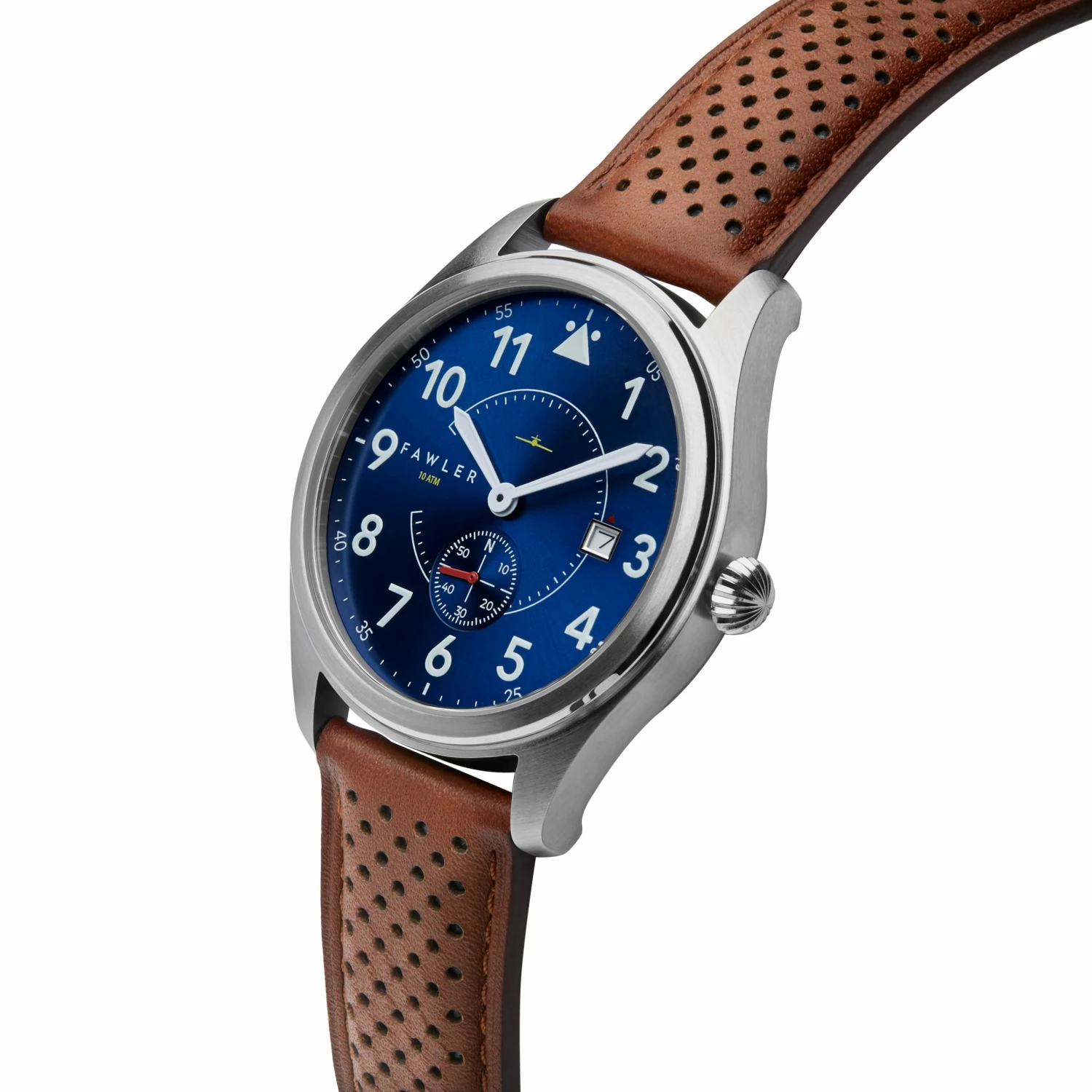 Buy π Fawler Aviator | Silver-Tone Aviator β Watch With Blue Dial, White Numbers, Arms & Rust Strap π 4 Buy π Fawler Aviator | Silver-Tone Aviator β Watch With Blue Dial, White Numbers, Arms & Rust Strap π - Image 2