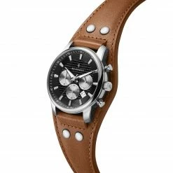 Brand new 👏 Seizmont Iphios | Black and Brown Leather Cuff Stainless Steel Chronograph ⌚ Watch 👍 -WATCHES FOR MEN Sales 1 2ipsos