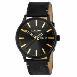 Best deal 💯 Lucleon Grover | Black & Gold-Tone Day-Date ⌚ Watch With Black Dial & Black Leather Strap 🎉