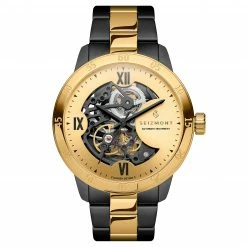 Cheap ✔️ Seizmont Dante II | Gold-Tone & Black Stainless Steel Skeleton ⌚ Watch With Gold-Tone Dial 🌟