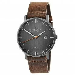 Buy ๐ Sidegren Kevil | Dark Grey Slim ๐ Dress โ Watch With Dark Grey Dial & Brown Leather Strap ๐