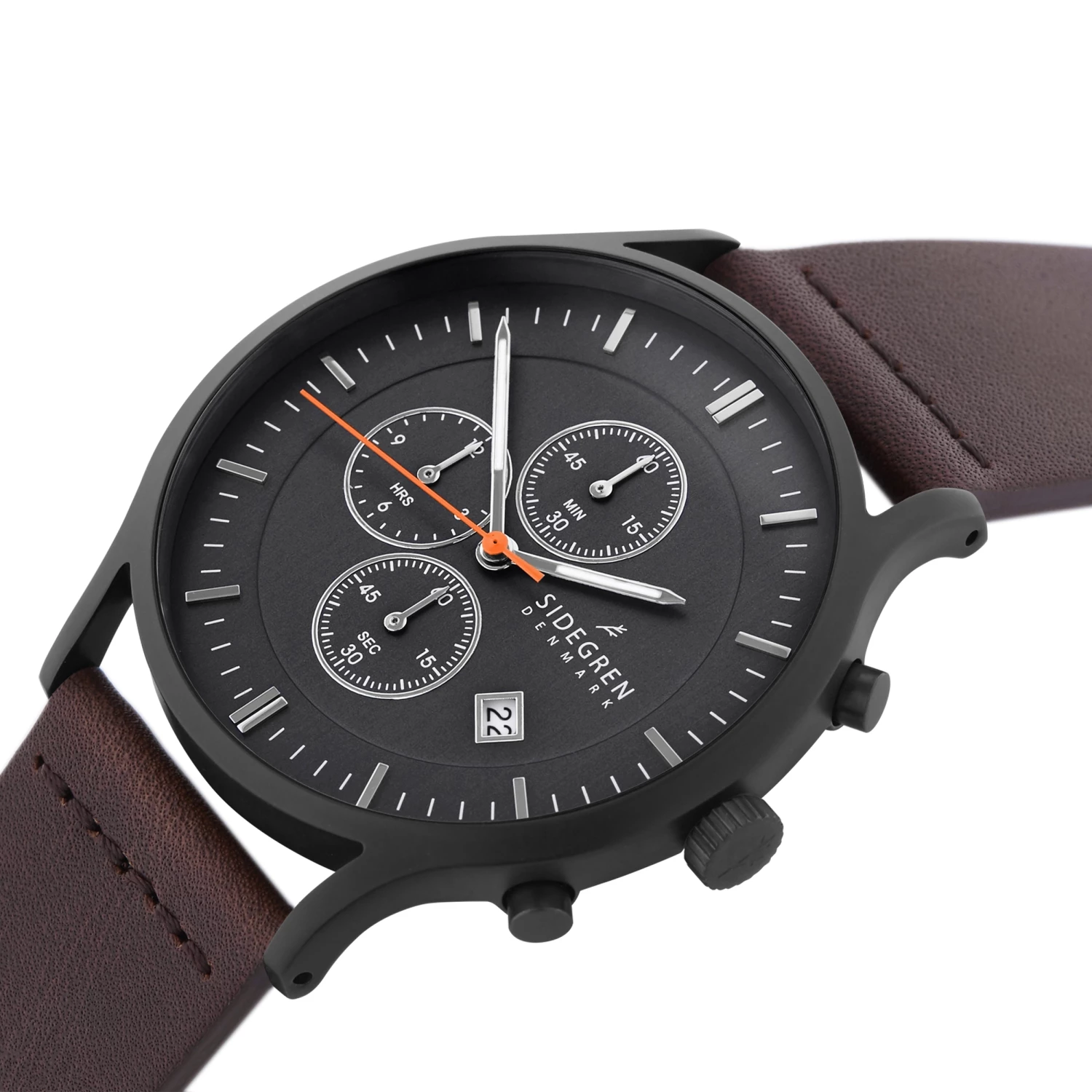 Flash Sale ๐ Sidegren Revil | Black Chronograph โ Watch With Black Dial, White Hands & Chocolate Brown Leather Strap ๐ 4 Flash Sale ๐ Sidegren Revil | Black Chronograph โ Watch With Black Dial, White Hands & Chocolate Brown Leather Strap ๐ - Image 2