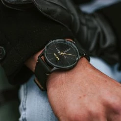 Wholesale 🎁 Lucleon Grover | Black & Pale Yellow Day-Date ⌚ Watch With Black Dial & Black Leather Strap 🧨 -WATCHES FOR MEN Sales 16448 watch