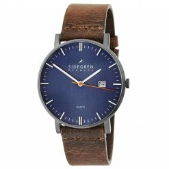 Outlet ๐ Sidegren Kevil | Dark Grey Slim ๐ Dress With Blue Dial & Brown Leather Strap ๐
