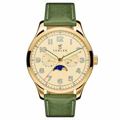 Best Sale ⌛ Fawler Orrin | Gold-Tone Moonphase ⌚ Watch With Gold-Tone Dial & Forest Green Leather Strap 👍