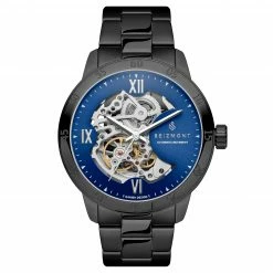 Best deal 🥰 Seizmont Dante II | Black Stainless Steel Skeleton ⌚ Watch With Blue Dial 💯