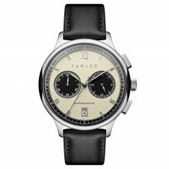 Coupon ๐คฉ Fawler Cicero | Silver-Tone With White Dial Vintage Chronograph Black Leather โ Watch โจ