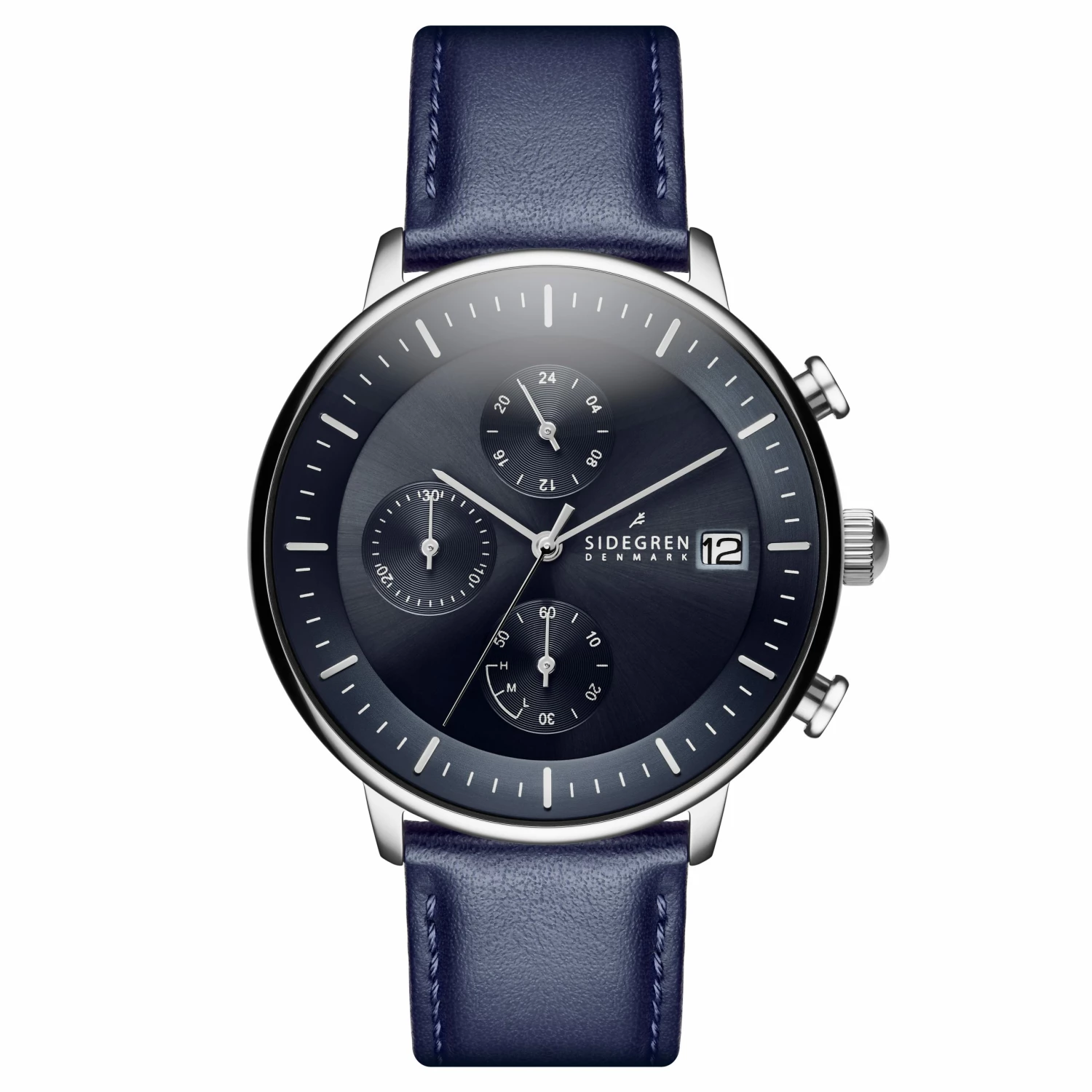 New 👍 Sidegren Solis | Silver-tone With Blue Solar-powered Chronograph Leather ⌚ Watch 🌟 3 New 👍 Sidegren Solis | Silver-tone With Blue Solar-powered Chronograph Leather ⌚ Watch 🌟