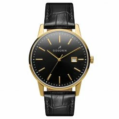Best Pirce ✨ Sidegren Patriarch | Gold-Tone 👗 Dress ⌚ Watch With Black Dial & Black Leather Strap ⭐