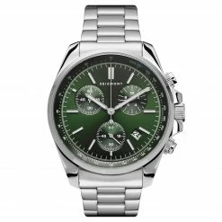 New ⭐ Seizmont Bellator | Silver-Tone Stainless Steel Chronograph & Tachymeter ⌚ Watch With Forest Green Dial 🌟