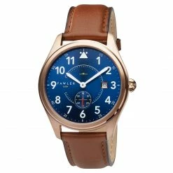 Cheapest 👍 Fawler Aviator | Rose Gold-Tone Aviator ⌚ Watch With Navy Blue Dial, White Numbers & Terracotta Leather Strap 🌟