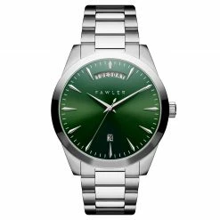 Brand new 🛒 Fawler Eric | Green and Silver-tone Stainless Steel ⌚ Watch with Day and Date 🔥