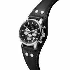 Buy ⭐ Seizmont Iphios | Black Leather Cuff Stainless Steel Chronograph ⌚ Watch 🥰 -WATCHES FOR MEN Sales 2 2ipsos