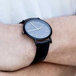 Flash Sale ⌛ Seizmont Moment | Black Minimalist 👗 Dress ⌚ Watch With Black Dial & Black Leather Strap 🧨 -WATCHES FOR MEN Sales 20509 0 1