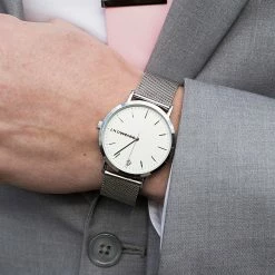 Cheap 🔥 Seizmont Moment | Silver-Tone Minimalist 👗 Dress ⌚ Watch With White Dial 🛒 -WATCHES FOR MEN Sales 20513 1