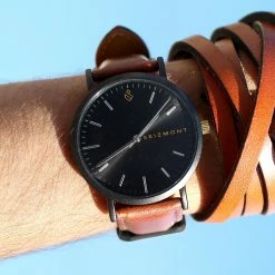 Flash Sale 🥰 Seizmont Moment | Black Minimalist 👗 Dress ⌚ Watch With Black Dial & Rust Leather Strap 🔥 -WATCHES FOR MEN Sales 20519 1 1