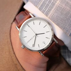 Outlet 🛒 Seizmont Moment | Silver-Tone Minimalist 👗 Dress ⌚ Watch With White Dial & Rust Leather Strap ❤️ -WATCHES FOR MEN Sales 20521 1