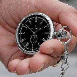 Brand new 🔔 Seizmont Time Keeper | Silver-Tone Stainless Steel Pocket ⌚ Watch With Black Dial 😍 -WATCHES FOR MEN Sales 20555 2