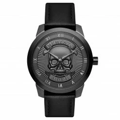 Promo ๐ฏ Lucleon Memento Mori | Black & Gunmetal Skull โ Watch With Black Leather Strap ๐