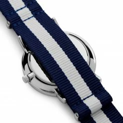 Budget 🎉 Seizmont Moment | Silver-Tone Minimalist 👗 Dress ⌚ Watch With White Dial & Blue & White Striped Nylon Strap 🌟 -WATCHES FOR MEN Sales 23 3d618283d0350d206235890790756f6c4