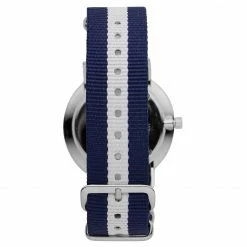 Budget 🎉 Seizmont Moment | Silver-Tone Minimalist 👗 Dress ⌚ Watch With White Dial & Blue & White Striped Nylon Strap 🌟 -WATCHES FOR MEN Sales 23 4b925189f9ef945504f1642d1d2eb323e