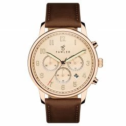 Hot Sale β¨ Fawler Pluto | Rose Gold-Tone Chronograph β Watch With Rose Gold-Tone Dial & Brown Leather Strap π₯