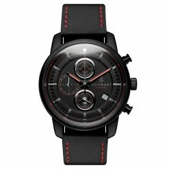 Coupon ๐ฏ Seizmont Parva | Black Chronograph โ Watch With Black & Red Dial & Black Leather Strap ๐