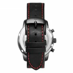 Coupon 💯 Seizmont Parva | Black Chronograph ⌚ Watch With Black & Red Dial & Black Leather Strap 🎉 -WATCHES FOR MEN Sales 3 3conan