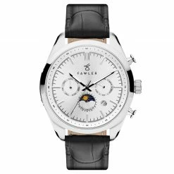 Cheap 🎁 Fawler Perseus | Silver-Tone Automatic Moonphase ⌚ Watch With White Dial ⭐