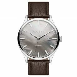 Hot Sale 🧨 Fawler Timon | Grey 👩 Mother-of-Pearl Automatic Leather ⌚ Watch 🧨
