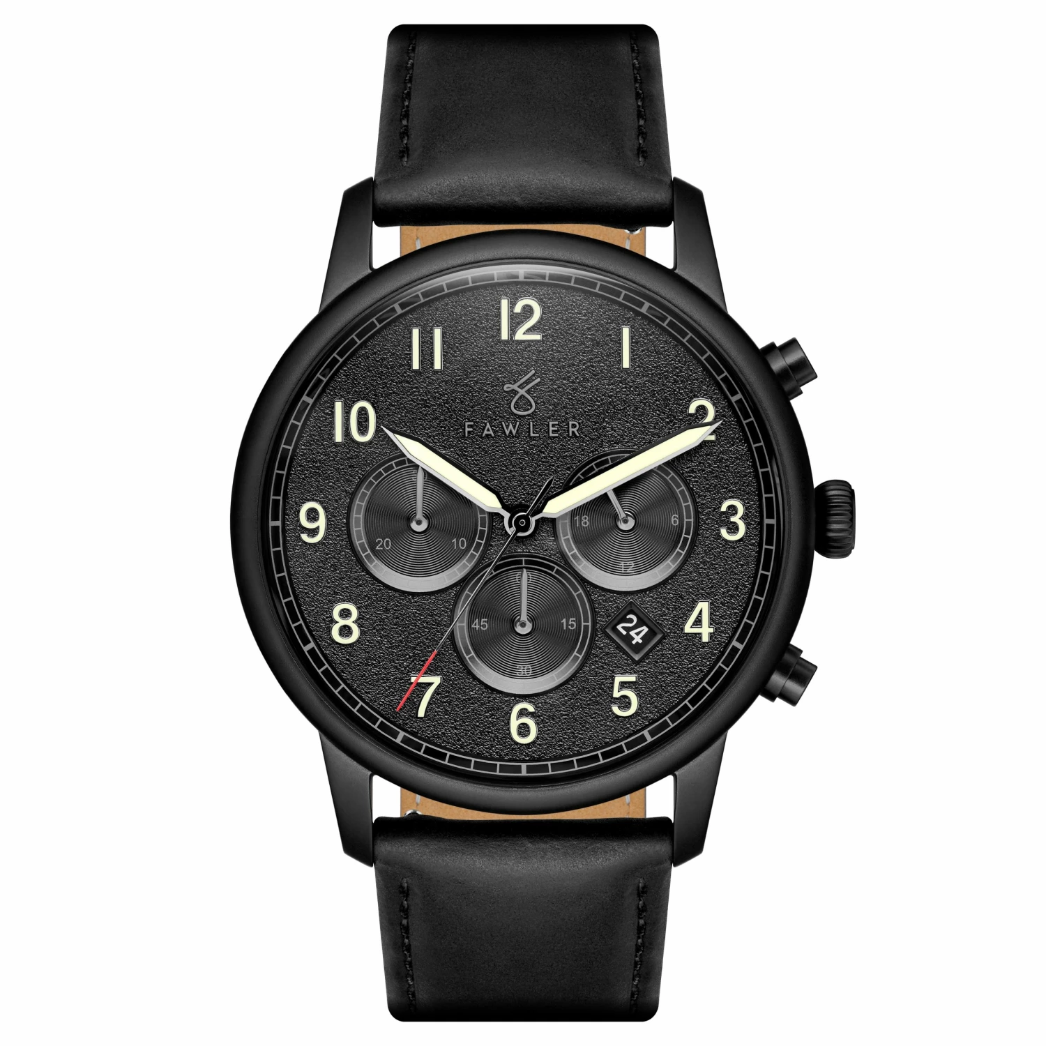 Wholesale ⭐ Fawler Pluto | Black Chronograph ⌚ Watch With Black Dial & Black Leather Strap ❤️ 3 Wholesale ⭐ Fawler Pluto | Black Chronograph ⌚ Watch With Black Dial & Black Leather Strap ❤️