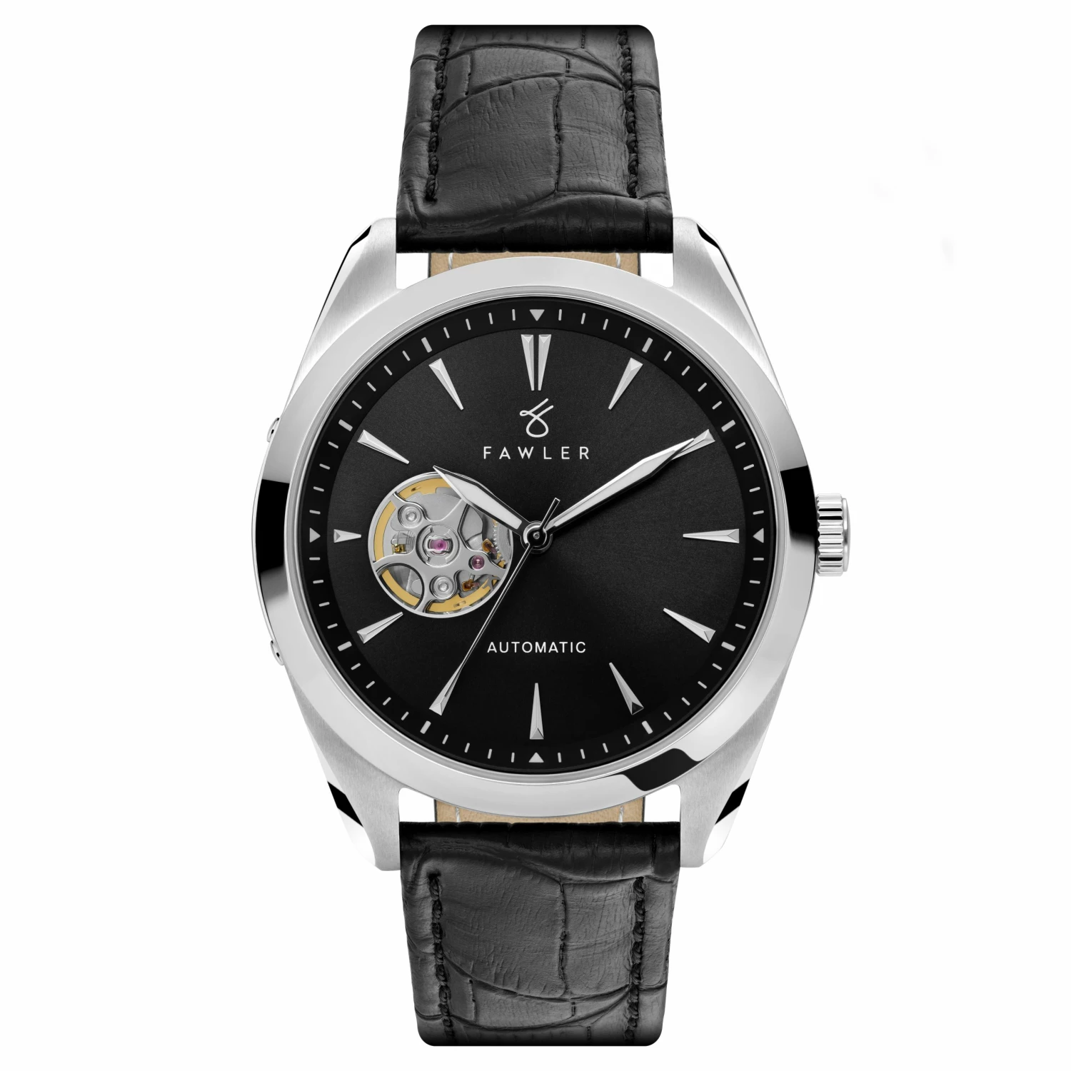 Promo β Fawler Fenes | Silver-Tone Open-heart Skeleton β Watch With Black Dial & Black Leather Strap π 3 Promo β Fawler Fenes | Silver-Tone Open-heart Skeleton β Watch With Black Dial & Black Leather Strap π