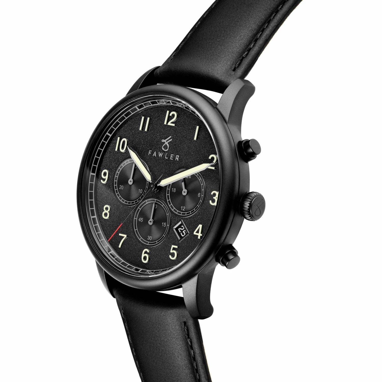 Wholesale ⭐ Fawler Pluto | Black Chronograph ⌚ Watch With Black Dial & Black Leather Strap ❤️ 4 Wholesale ⭐ Fawler Pluto | Black Chronograph ⌚ Watch With Black Dial & Black Leather Strap ❤️ - Image 2