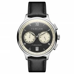 Best Sale 💯 Fawler Cicero | Silver-Tone With Black Dial Vintage Chronograph Black Leather ⌚ Watch 🥰