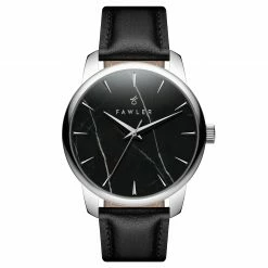 New 🤩 Fawler Beleza | Silver-tone Stainless Steel Black Marble ⌚ Watch 👍