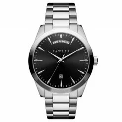 Best Sale 💯 Fawler Eric | Black and Silver-tone Stainless Steel ⌚ Watch with Day and Date 👏