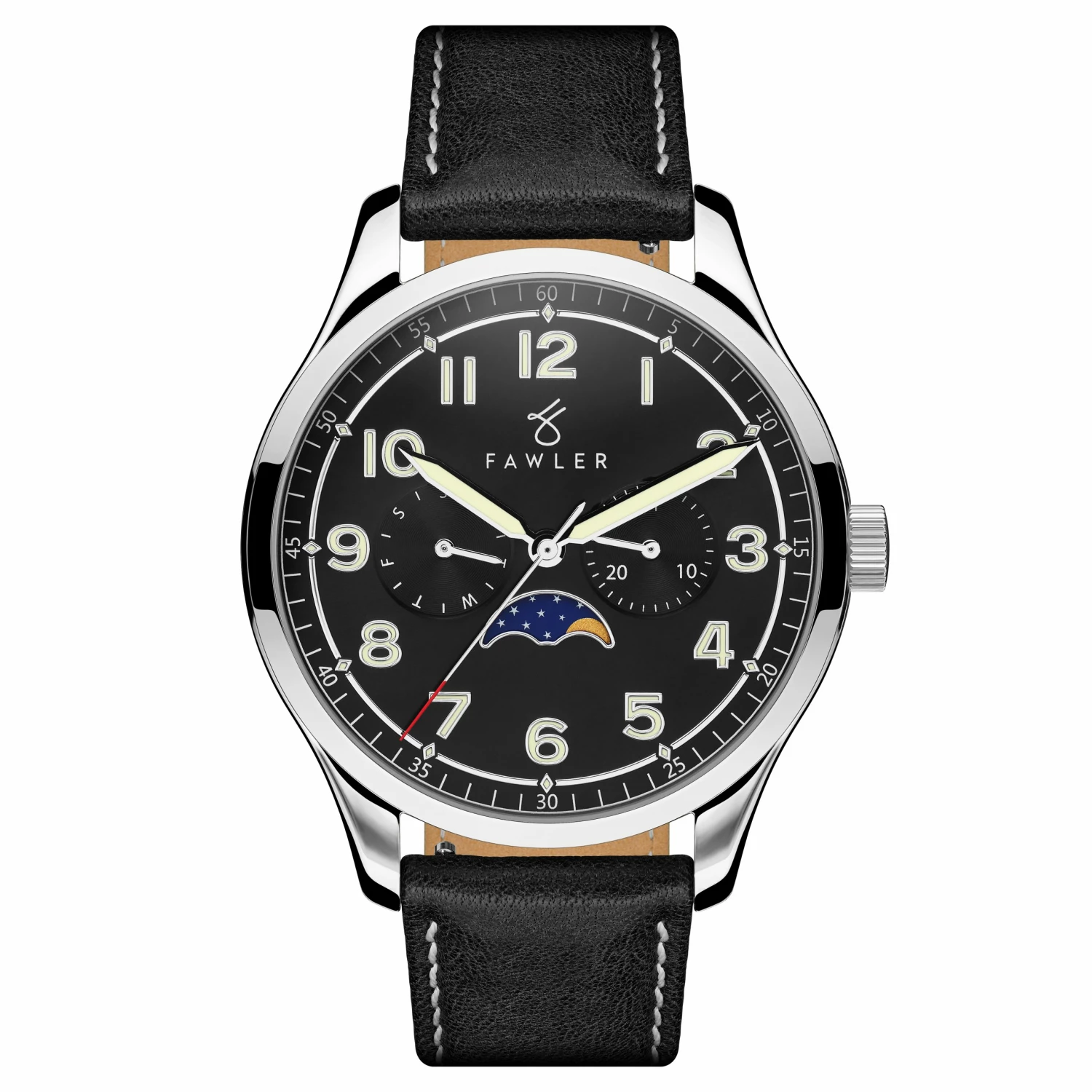 Best Sale ❤️ Fawler Orrin | Silver-Tone Moonphase ⌚ Watch With Black Dial & Black Leather Strap 🔔 3 Best Sale ❤️ Fawler Orrin | Silver-Tone Moonphase ⌚ Watch With Black Dial & Black Leather Strap 🔔