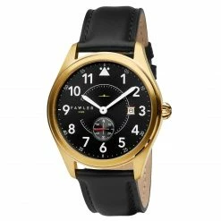 Budget ⭐ Fawler Aviator | Gold-Tone & Black Aviator ⌚ Watch With Black Dial, White Numbers & Black Leather Strap 🛒