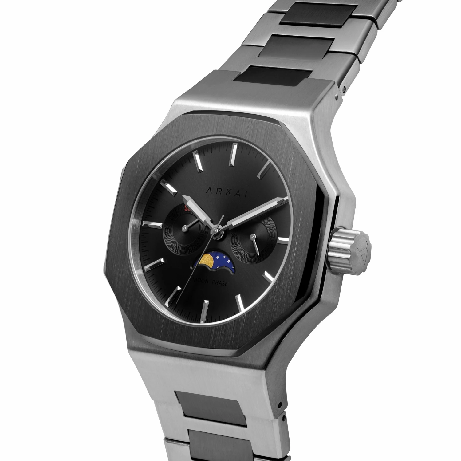 Promo ๐ Arkai Mace | Limited Edition Silver-Tone & Gunmetal Stainless Steel Moonphase โ Watch ๐งจ 4 Promo ๐ Arkai Mace | Limited Edition Silver-Tone & Gunmetal Stainless Steel Moonphase โ Watch ๐งจ - Image 2