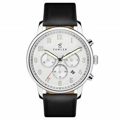 Buy 🌟 Fawler Pluto | Silver-Tone Chronograph ⌚ Watch With Silver-Tone Dial & Black Leather Strap 😍