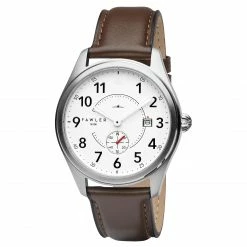 Brand new 🛒 Fawler Aviator | Silver-Tone Aviator ⌚ Watch With White Dial & Chocolate Brown Leather Strap 🎉