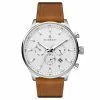 Cheap ⌛ Seizmont Troika II | Silver-Tone Dual-Time ⌚ Watch With White Dial, Silver-Tone Markers & Brown Leather Strap 🧨 -WATCHES FOR MEN Sales acfvhj