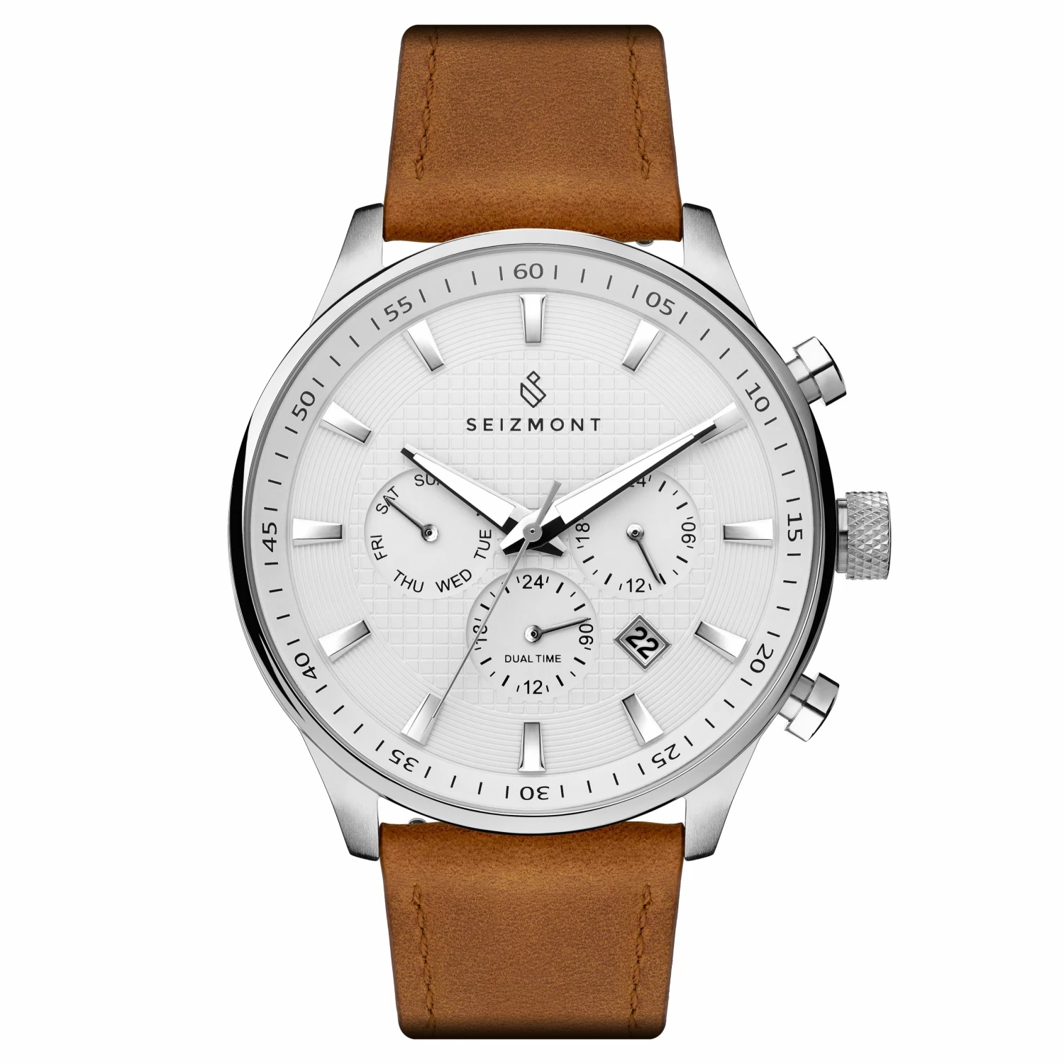 Cheap โ Seizmont Troika II | Silver-Tone Dual-Time โ Watch With White Dial, Silver-Tone Markers & Brown Leather Strap ๐งจ 3 Cheap โ Seizmont Troika II | Silver-Tone Dual-Time โ Watch With White Dial, Silver-Tone Markers & Brown Leather Strap ๐งจ
